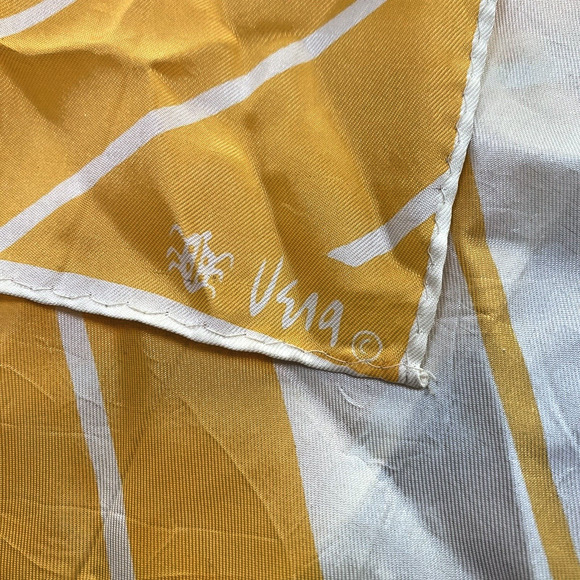 Vintage VERA Neumann Scarf Yellow & White Geometric Mod Made in Japan Rectangle - Picture 2 of 7